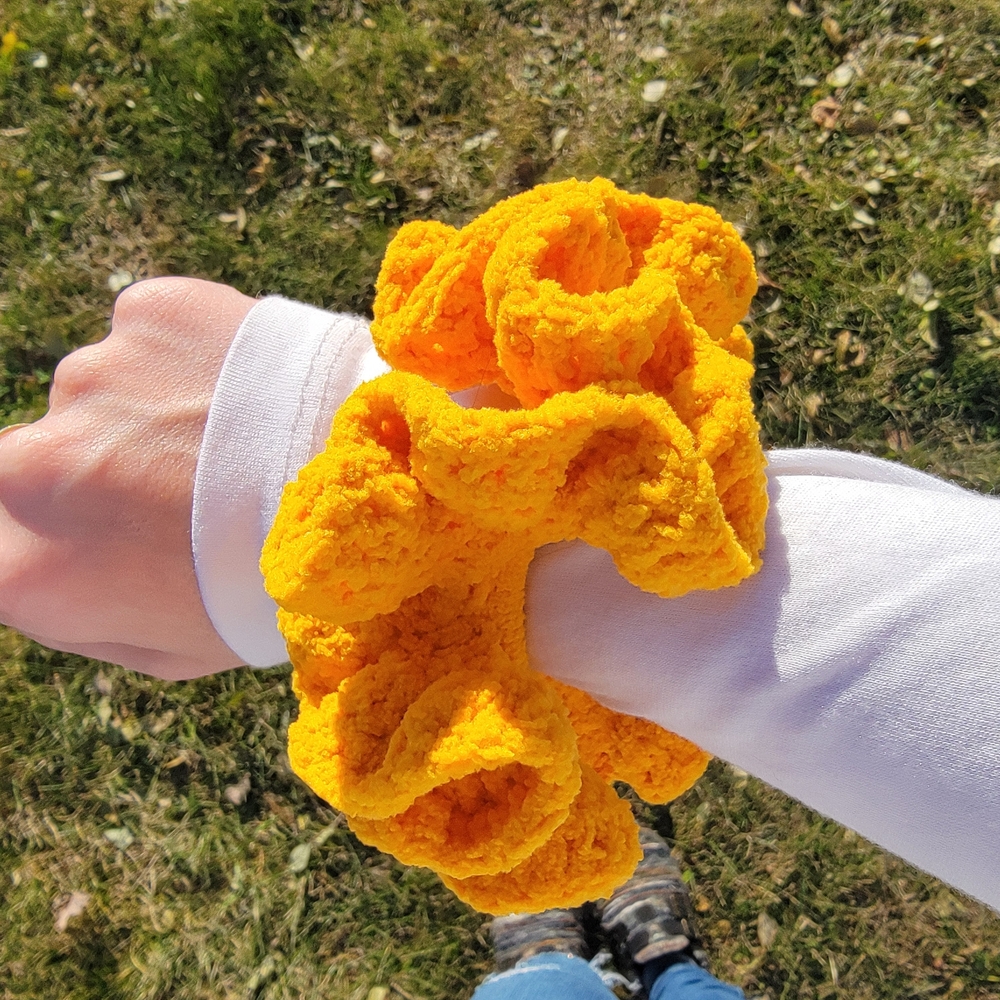 Oversized Ruffle Scrunchie Handmade Crochet | 5" Sunflower Yellow